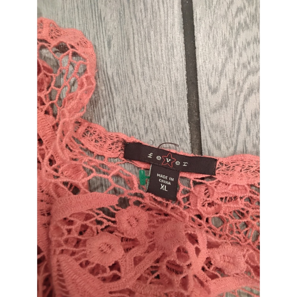 Fever Coral Pink Floral Crochet Lace Open Front Cardigan XL Cotton Boho Layering - Picture 6 of 7